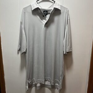 FootJoy Gray White Gingham Check Polo Shirt Men's Size Large Polyester Spandex